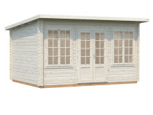 Gartenhaus LISA 11,5 m²; 420x320cm; 34mm Doppelnut; inkl. Fußboden, lackiert hellgau + anthrazit
