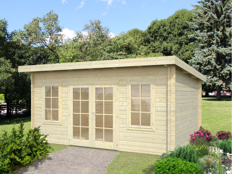 Gartenhaus LISA 14,2 m2; 470x350cm; 44mm Bohlen; ISO; inkl. Fußboden - natur + farbig -