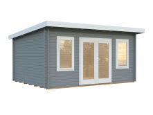 Gartenhaus LISA 14,2 m2; 470x350cm; 44mm Bohlen; ISO; inkl. Fußboden - natur + farbig -