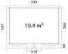Gartenhaus LISA 19,4 m2; 550x400cm; 44mm Bohlen; ISO, Fußboden - natur + farbig -