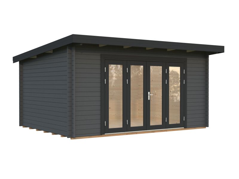 Gartenhaus LEA 14,2 m² - 450x330cm, 44mm, inkl. Boden, Falttür, transparent imprägniert