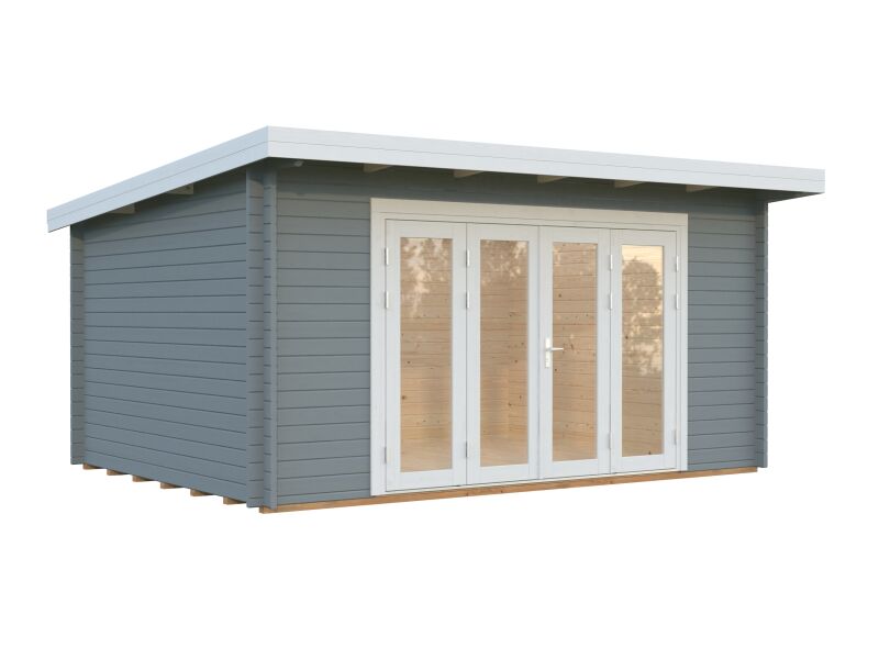 Gartenhaus LEA 14,2 m² - 450x330cm, 44mm, inkl. Boden, Falttür, transparent imprägniert