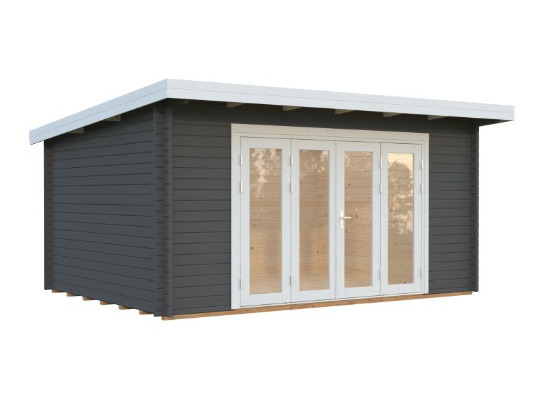 Gartenhaus LEA 14,2 m² - 450x330cm, 44mm, inkl. Boden, Falttür, transparent imprägniert