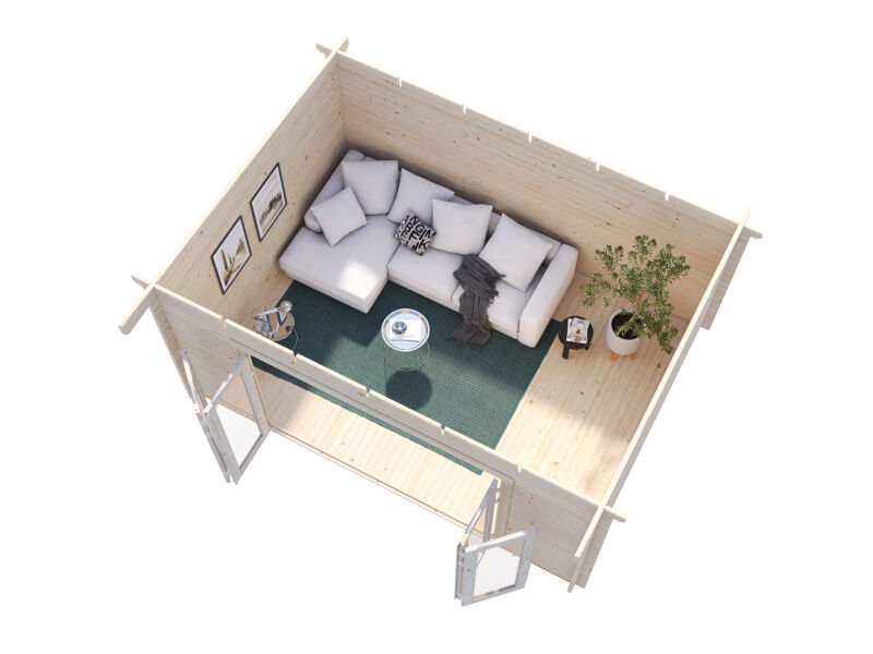 Gartenhaus LEA 14,2 m² - 450x330cm, 44mm, inkl. Boden, Falttür, transparent imprägniert