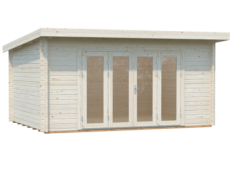 Gartenhaus LEA 14,2 m² - 450x330cm, 44mm, inkl. Boden, Falttür, transparent imprägniert