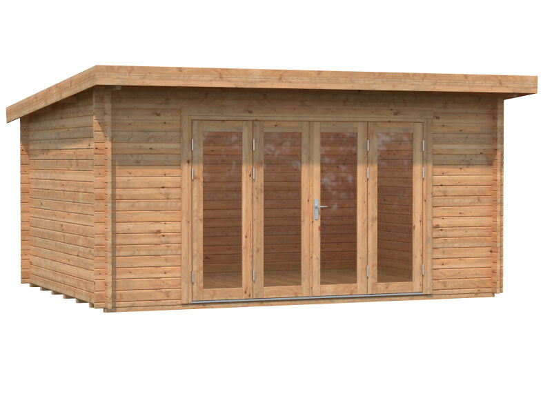 Gartenhaus LEA 14,2 m² - 450x330cm, 44mm, inkl. Boden, Falttür, transparent imprägniert