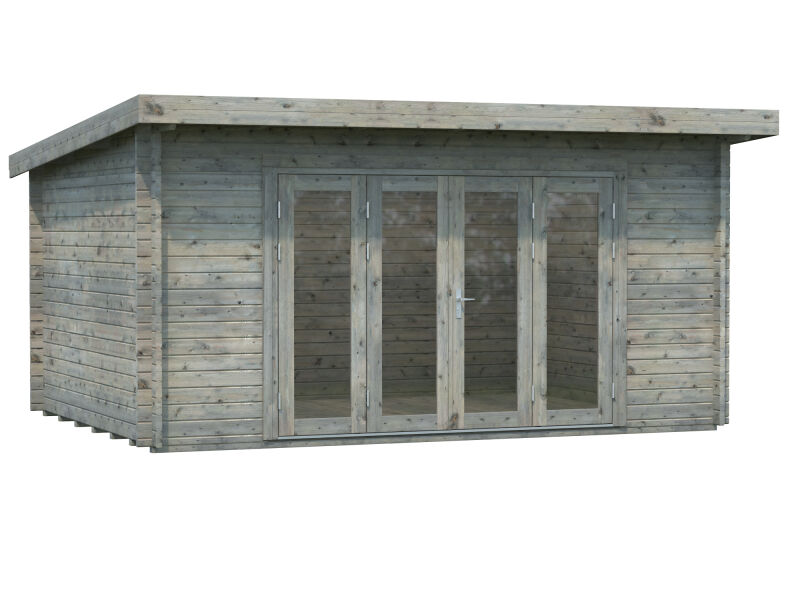 Gartenhaus LEA 14,2 m² - 450x330cm, 44mm, inkl. Boden, Falttür, transparent imprägniert
