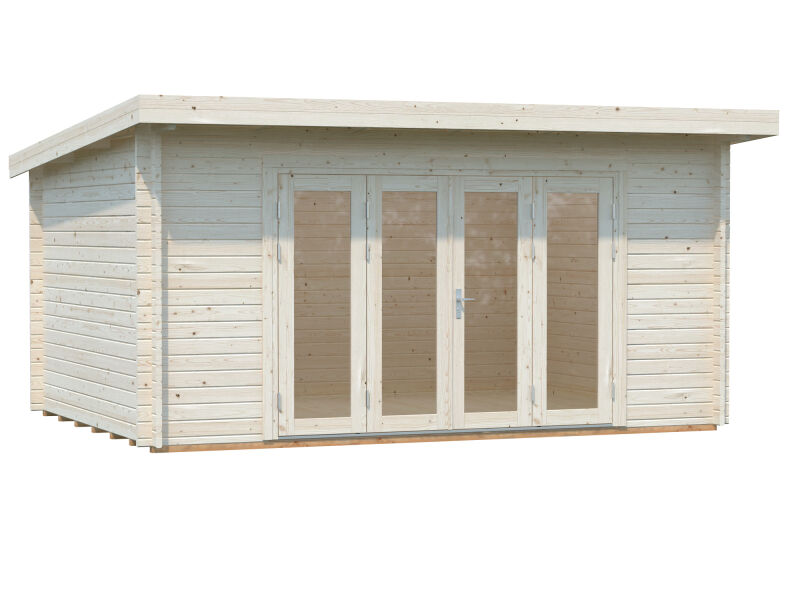 Gartenhaus LEA 14,2 m² - 450x330cm, 44mm, inkl. Boden, Falttür, transparent imprägniert