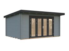 Gartenhaus LEA 14,2 m² - 450x330cm, 44mm, inkl. Boden, Falttür, lackiert hellgrau + anthrazit