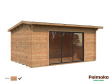 Gartenhaus LEA 14,2 m² SLIDE PLUS ISO - 450x330cm; 44mm ; inkl. Boden, Schiebetür - natur + farbig -