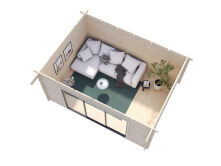 Gartenhaus LEA 14,2 m² SLIDE PLUS ISO - 450x330cm; 44mm ; inkl. Boden, Schiebetür - natur + farbig -