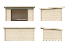 Gartenhaus LEA 14,2 m² SLIDE PLUS ISO - 450x330cm; 44mm ; inkl. Boden, Schiebetür - natur + farbig -