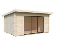 Gartenhaus LEA 14,2 m² SLIDE PLUS ISO - 450x330cm; 44mm ; inkl. Boden, Schiebetür - natur + farbig -