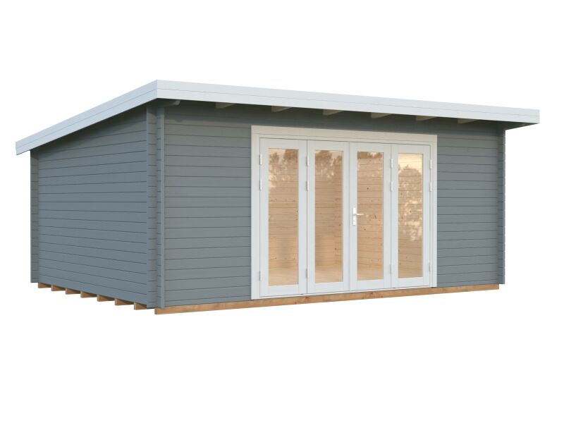 Gartenhaus LEA 19,4 m2; 550x400cm; 44mm Bohlen; ISO, Fußboden, Falttür, - natur + farbig -