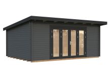 Gartenhaus LEA 19,4 m2; 550x400cm; 44mm Bohlen; ISO, Fußboden, Falttür, - natur + farbig -
