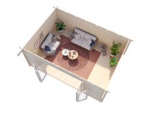 Gartenhaus LEA 19,4 m2; 550x400cm; 44mm Bohlen; ISO, Fußboden, Falttür, - natur + farbig -
