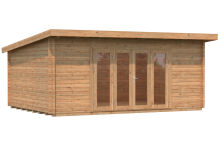 Gartenhaus LEA 19,4 m2; 550x400cm; 44mm Bohlen; ISO, Fußboden, Falttür, - natur + farbig -
