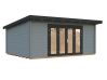 Gartenhaus LEA 19,4 m2; 550x400cm; 44mm Bohlen; ISO, Fußboden, Falttür, - natur + farbig -