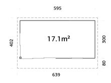 Gartenhaus ANDREA 17,1 m² - 595x300cm, 44mm, inkl. Boden, Schiebetür, lackiert dunkelgrau + anthrazit