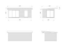 Gartenhaus ANDREA 17,1 m² - 595x300cm, 44mm, inkl. Boden, Schiebetür, lackiert dunkelgrau + anthrazit