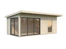 Gartenhaus ANDREA 17,1 m² - 595x300cm, 44mm, inkl. Boden, Schiebetür, lackiert dunkelgrau + anthrazit