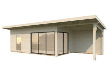 Gartenhaus ANDREA 17,1+7,9  m² - 895x300 cm, 44mm, inkl. Boden, Schiebetür, lackiert hellgrau + anthrazit