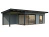Gartenhaus ANDREA 17,1+7,9  m² - 895x300 cm, 44mm, inkl. Boden, Schiebetür, lackiert hellgrau + anthrazit