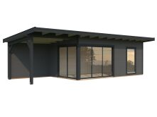 Gartenhaus ANDREA 17,1+7,9  m² - 895x300 cm, 44mm, inkl. Boden, Schiebetür, lackiert dunkelgrau + anthrazit