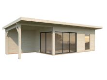 Gartenhaus ANDREA 17,1+7,9  m² - 895x300 cm, 44mm, inkl. Boden, Schiebetür, lackiert dunkelgrau + anthrazit