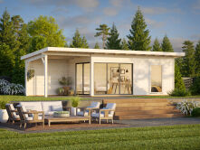 Gartenhaus ANDREA 17,1+7,9  m² - 895x300 cm, 44mm, inkl. Boden, Schiebetür, lackiert dunkelgrau + anthrazit
