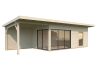 Gartenhaus ANDREA 17,1+7,9  m² - 895x300 cm, 44mm, inkl. Boden, Schiebetür, lackiert dunkelgrau + anthrazit
