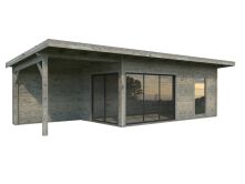 Gartenhaus ANDREA 17,1+7,9  m² - 895x300 cm, 44mm, inkl. Boden, Schiebetür, lackiert weiß + anthrazit