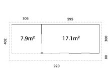 Gartenhaus ANDREA 17,1+7,9  m² - 895x300 cm, 44mm,...
