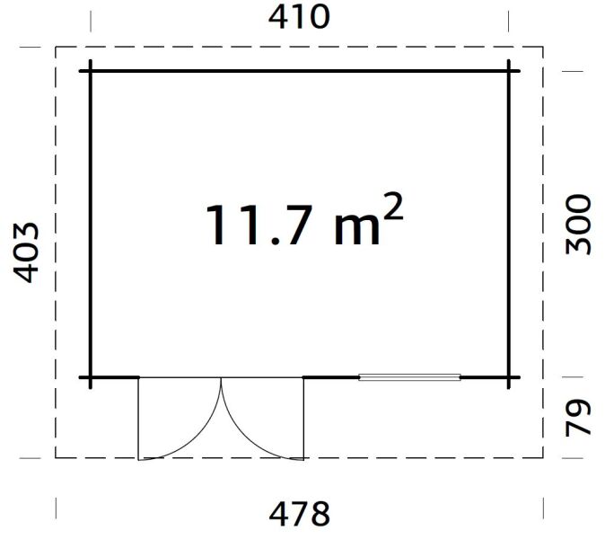 Gartenhaus HEIDI 11,7 m² - 430x320 cm, 44 mm, ISO, inkl. Fußboden, transparent imprägniert