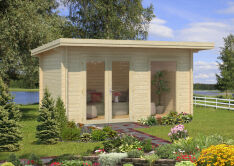 Gartenhaus HEIDI 11,7 m² - 430x320 cm, 44 mm, ISO, inkl. Fußboden, transparent imprägniert