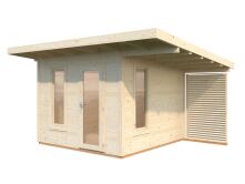 Palmako Gartenhaus MODERN GRACE 8,1+4,1 m² - 290x300 cm +137 cm Anbaudach, 56 mm, inkl. Fußboden * natur + farbig *