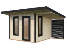 Palmako Gartenhaus MODERN GRACE 8,1+4,1 m² - 290x300 cm +137 cm Anbaudach, 56 mm, inkl. Fußboden * natur + farbig *