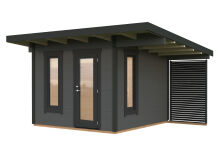 Palmako Gartenhaus MODERN GRACE 8,1+4,1 m² - 290x300 cm +137 cm Anbaudach, 56 mm, inkl. Fußboden * natur + farbig *