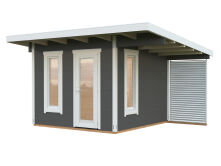 Palmako Gartenhaus MODERN GRACE 8,1+4,1 m² - 290x300 cm +137 cm Anbaudach, 56 mm, inkl. Fußboden * natur + farbig *
