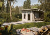 Palmako Gartenhaus MODERN GRACE 8,1+4,1 m² - 290x300 cm +137 cm Anbaudach, 56 mm, inkl. Fußboden * natur + farbig *