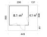 Palmako Gartenhaus MODERN GRACE 8,1+4,1 m² - 290x300 cm +137 cm Anbaudach, 56 mm, inkl. Fußboden * natur + farbig *