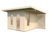 Palmako Gartenhaus MODERN GRACE 8,1+4,1 m² - 290x300 cm +137 cm Anbaudach, 56 mm, inkl. Fußboden * natur + farbig *