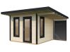 Palmako Gartenhaus MODERN GRACE 8,1+4,1 m² - 290x300 cm +137 cm Anbaudach, 56 mm, inkl. Fußboden * natur + farbig *