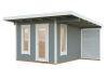 Palmako Gartenhaus MODERN GRACE 8,1+4,1 m² - 290x300 cm +137 cm Anbaudach, 56 mm, inkl. Fußboden * natur + farbig *