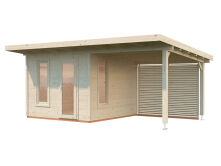 Palmako Gartenhaus MODERN GRACE 8,1+8,1 m² - 290x300 cm + 292 cm Anbaudach, 56 mm, inkl. Fußboden * natur + farbig *