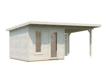 Palmako Gartenhaus MODERN GRACE 8,1+8,1 m² - 290x300 cm + 292 cm Anbaudach, 56 mm, inkl. Fußboden * natur + farbig *
