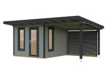 Palmako Gartenhaus MODERN GRACE 8,1+8,1 m² - 290x300 cm + 292 cm Anbaudach, 56 mm, inkl. Fußboden * natur + farbig *