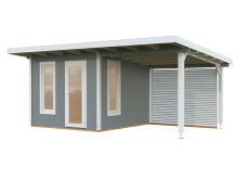 Palmako Gartenhaus MODERN GRACE 8,1+8,1 m² - 290x300 cm + 292 cm Anbaudach, 56 mm, inkl. Fußboden * natur + farbig *