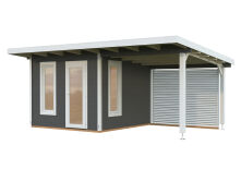 Palmako Gartenhaus MODERN GRACE 8,1+8,1 m² - 290x300 cm + 292 cm Anbaudach, 56 mm, inkl. Fußboden * natur + farbig *