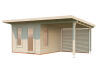 Palmako Gartenhaus MODERN GRACE 8,1+8,1 m² - 290x300 cm + 292 cm Anbaudach, 56 mm, inkl. Fußboden * natur + farbig *